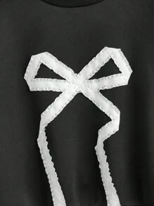 SHEIN MOD Plus Size Black Lace Patchwork Bow Sweatshirt