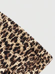 ROMWE Grunge Punk Y2K Harajuku Leopard Print Ruched Ruffle Hem Mini Skirt With Underlayer Shorts - Brown - View 3