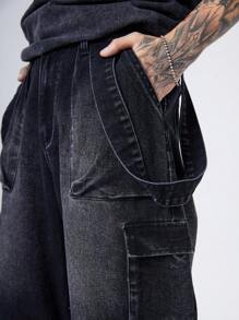 Manfinity Roghcode Quần Jeans Ống Rộng Baggy Jeans Cargo Đen Retro Streetwear Cho Nam, Dành Cho Chồng, Quà Tặng Bạn Trai - màu đen - Xem 5