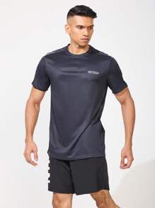Coreblaze Boyfriend Style Men's Crew Neck Short Sleeve Letter Print Activewear Top, Casual Everyday Wear - Grey - View 8