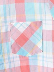 SHEIN 2 件套 Tween 男童格子印花短袖上衣和纯色背带裤套装 - 彩色 - 查看 3