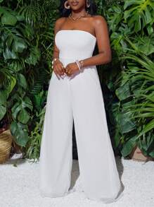 Slaydiva Jumpsuit thẳng dây lưới trắng đi nghỉ - Z - trắng - Xem 5