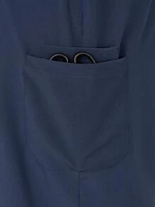 SHEIN TaskFit Plus Size Women's Solid Color V-Neck Top & Pants Uniform Scrub Set - Navy Blue - View 6