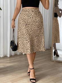 Celure Plus Size Women's Allover Print High Waist Midi Length Casual Skirt