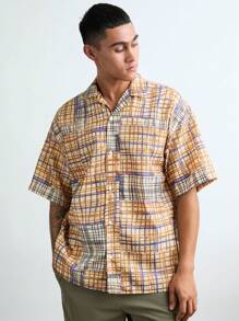 Manfinity VCAY Men's Casual Loose Fit All-Over Printed Short Sleeve Woven Shirt.Men Shirts.Graphics Shirts.Halloween Shirts. - Blue - View 5