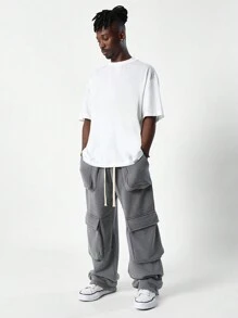 SUMWON Oversized Cargo Sweatpants Relaxed Fit Utility Winter Fleece Lounge Pants Athletic Gym Jogger Pants With Pockets Streetwear Sweatpants