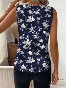 SHEIN Clasi Women's Floral Print Minimalist Casual V-Neck Sleeveless Tank Top
