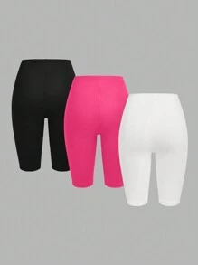 SHEIN EZwear 3 件套女士休闲针织紧身短打底裤，夏季 - 彩色 - 查看 2