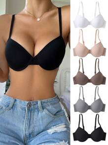 Snug Zone 5قطع صدريات يومية بسيطة ذات لون واحد بحمالات رفيعة وظهر مكشوف للنساء مع سلك