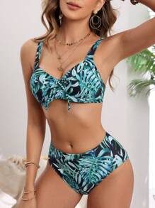 SHEIN Swim Bộ bikini in hình cây nhiệt đới đi biển mùa hè dành cho nữ - Nhiều màu - Xem 3
