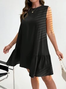 SHEIN Essnce Plus Size Women's Summer Casual Vacation Loose And Comfortable Khaki Vest Dress, Summer Women's Clothes,Summer Short Skirts, Teacher's Clothes, Beach Women's Clothes