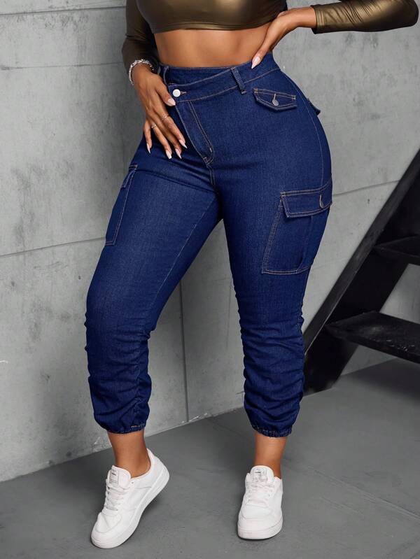 SHEIN SXY Blugi de damă, de mărime mare, de culoare uni, casual din denim