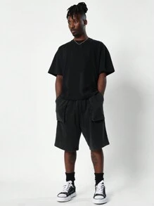SUMWON Pantalones cortos vaqueros de tiro bajo con elástico - Negro - Ver 3