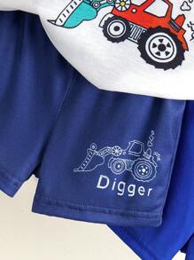 Set de 2 piezas de top de manga corta y pantalones cortos con estampado de coche lindo para bebés niños, 3 paquetes, verano - Azul - Ver 5