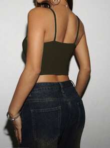 SHEIN Unity Women's Summer Solid Color Twist Hem Camisole Tank Top - Army Green - View 2