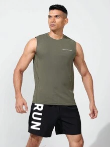 Manfinity Athleisure Boyfriend Style Men's Casual Letter Print Round Neck Sports Vest Back To School