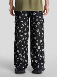 Manfinity VCAY Pantalones rectos holgados con estampado digital tejidos para hombre