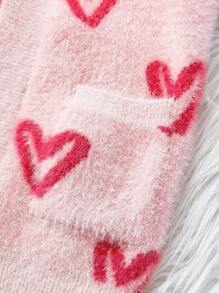 SHEIN Baby Girl Warm Fluffy Heart Pattern Cardigan, Autumn/Winter - Brown - View 5