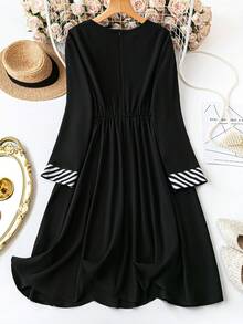 SHEIN Clasi Đầm dài thường ngày cổ tròn dài tay có size dành cho nữ, mùa xuân hè - màu đen - Xem 2