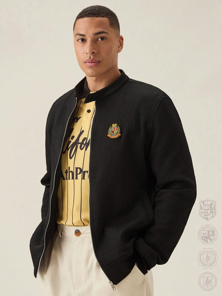 Manfinity VCAY Áo khoác thường ngày thêu họa tiết đơn giản dành cho nam, trở lại trường, cho mùa thu đông - màu đen - Xem 1