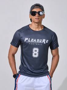 Gym Rark 男友风男士短袖字母印花运动 T 恤校园 - 藏蓝色 - 查看 7