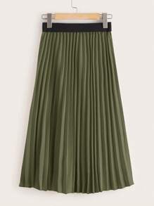 SHEIN Clasi Women Contrast Color Waist Pleated Casual Mid-Length Skirt