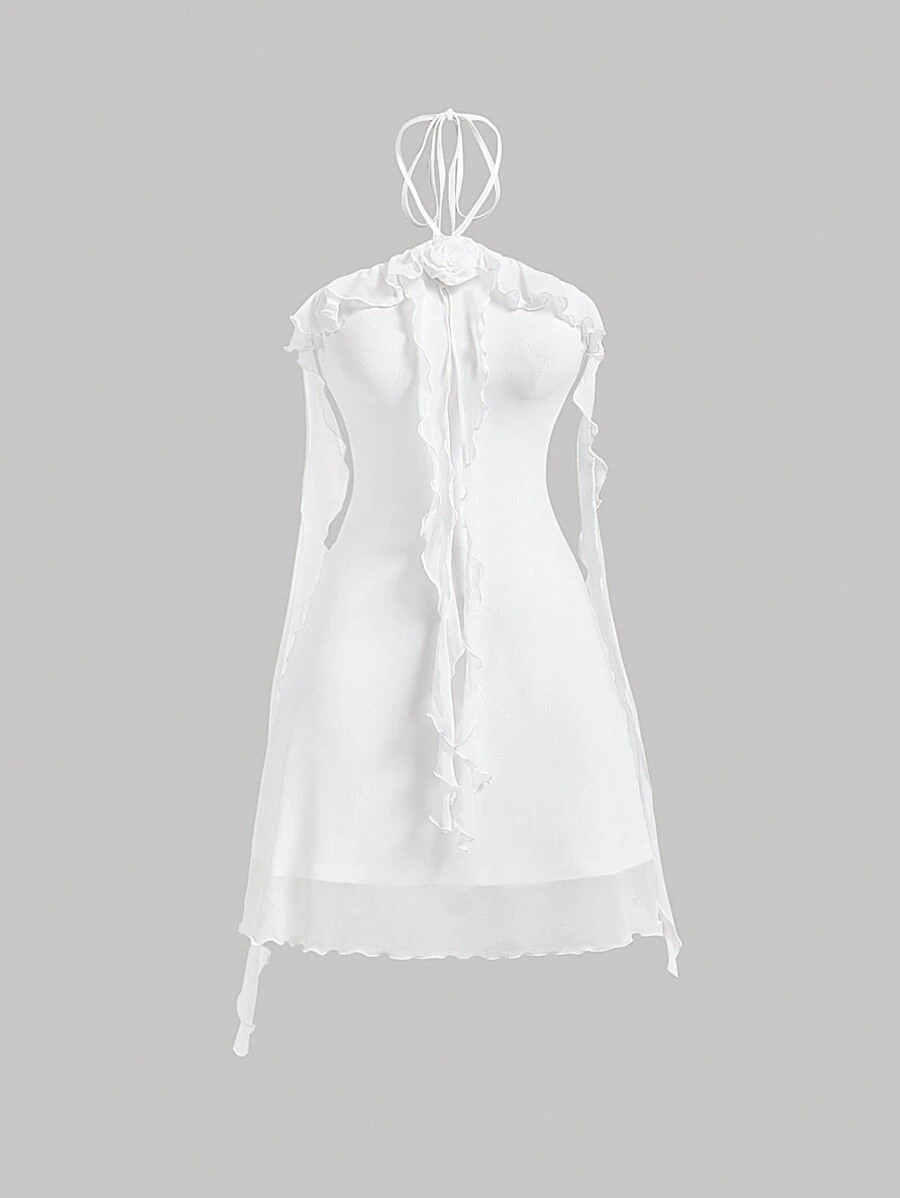 SHEIN MOD Vestido de Malha Elástica com Gola Babada para Mulheres, Decoração de Gravata de Laço no Pescoço, Vermelho