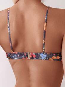 SHEIN Swim Bộ Bikini Đi Biển Mùa Hè Ditsy Họa Tiết Hoa Phía Trước Cho Nữ (In Ngẫu Nhiên), Hỗ Trợ Dây, Không Đẩy Lên - Nhiều màu - Xem 2