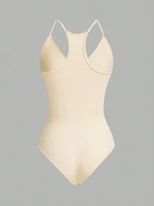 SHEIN Sports Jumpsuit Camisole Olahraga Fitness Wanita Warna Polos - Krem - View 2