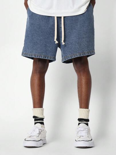 SUMWON Pull On Washed Denim Shorts Jorts