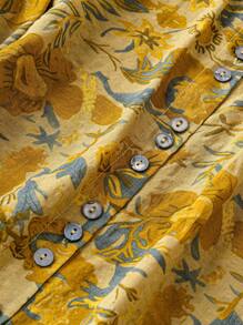 SHEIN LUNE 大码花卉印花前扣休闲衬衫 - 黃色 - 查看 5