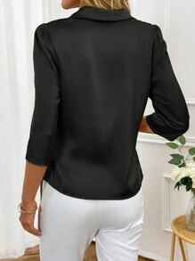 Ellevyn Áo cánh tay dài đơn giản màu trơn cho nữ - màu đen - Xem 2