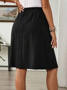 EMERY ROSE Women's Summer Casual Button Decor Skirt - Black - View 2