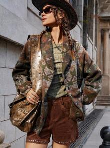 Bohemela Women Regular Vacation Jacquard Pattern Jacket - Army Green - View 3