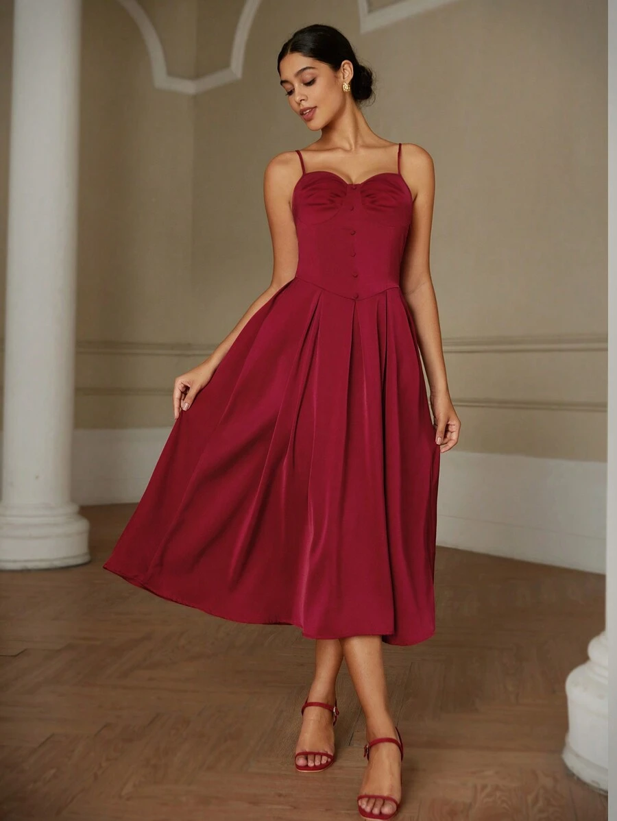 Chiquease Fashionable Sleeveless Bodycon Midi Dress For Women - Burgundy - View 1