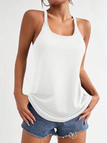 Easithlete 2-In-1 Yoga Top For Women With Built-In Shelf Bra, Camisole Style Sports Tank Top - White - View 4