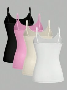 SHEIN EZwear 4pcs Casual & Simple Style Camisole Tank Tops For Women, Summer Back To School - Multicolor - View 2