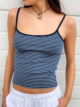 INAWLY Women Striped Print Minimalist Casual Camisole Graphic Tees Women Tops