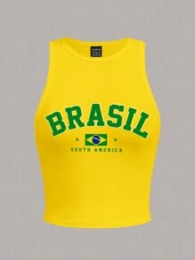 Slaydiva Camiseta de tirantes ajustada y casual con cuello simple para mujer, verano