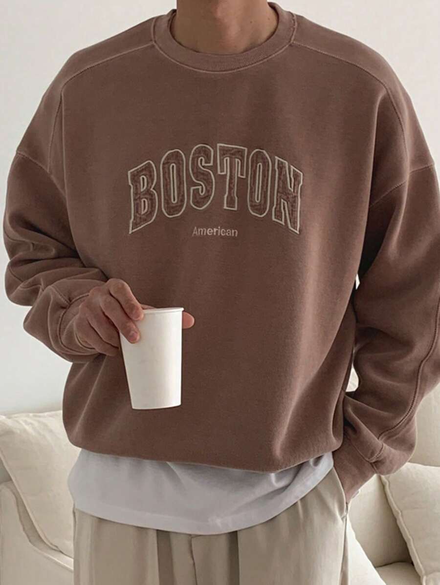 DAZY Men's Letter Printed Pullover Sweatshirt, Autumn - Brown - View 1