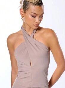 MUSERA Gerafftes Top mit Trägerhals für Ausgehen, Urlaub, Frühling, Sommer, Herbst, elegant