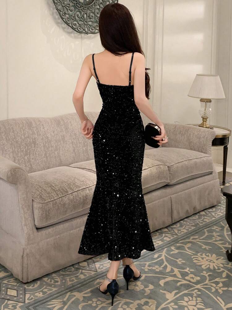 Sequin Spaghetti Strap Women's Party Dress, Birthday ,New Year Eve Prom Dress Party Women Sundress Homecoming Dresses Luxury Elegant Women Dresses Carnival Sparkly Dress