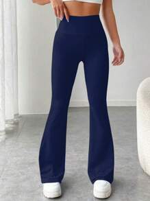 SHEIN Unity Pantalones acampanados con lazo envolvente y calado para mujer - Azul Marino - Ver 4