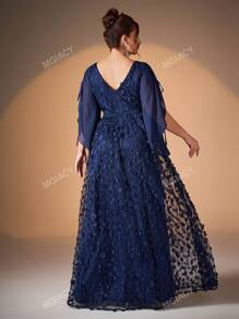 Vestido de graduación de gama alta, vestido de fiesta, vestido de baile de graduación, con cuello en V, mangas con aplicaciones de encaje y perlas, y bordados en 3D de Mgiacy para tallas grandes