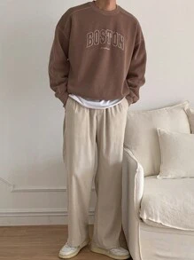 DAZY Men's Letter Printed Pullover Sweatshirt, Autumn - Brown - View 5