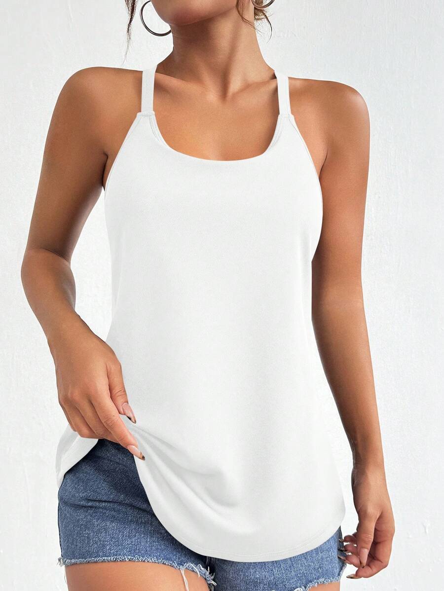 Easithlete 2-In-1 Yoga Top For Women With Built-In Shelf Bra, Camisole Style Sports Tank Top - White - View 1