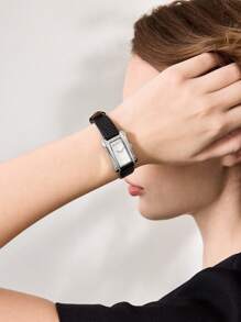 PREMIUM RELOJ DE PULSERA DE CUARZO CON CORREA CUADRADA DE DIAMANTES PARA DAMAS - Negro - Ver 5