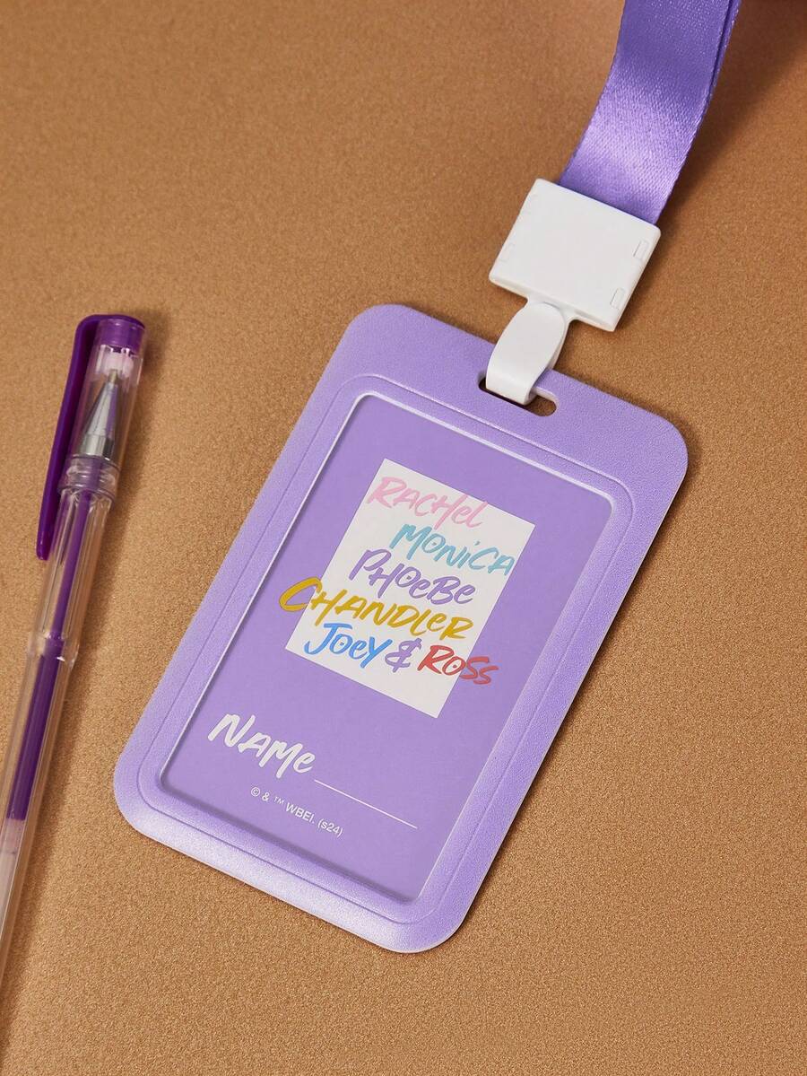 FRIENDS X SHEIN レターと写真枠の印刷がされた紫のバッジホルダー SHEIN JAPAN