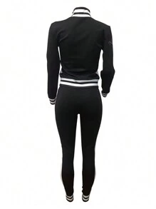 Pantalón de manga larga para otoño e invierno, conjunto deportivo casual de moda europea y americana, cárdigan de patchwork, chaqueta con cremallera de bolsillo, chaleco pequeño, pantalones ajustados, Set de dos piezas deportivas de calle