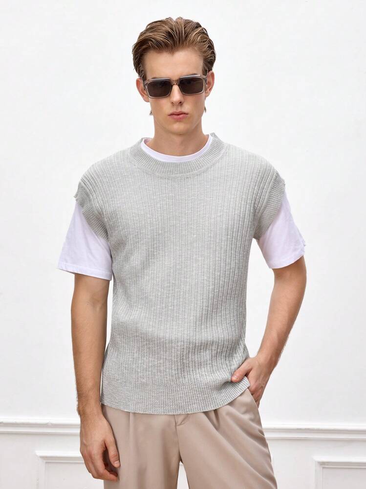 Manfinity VCAY Men's Loose Casual Sleeveless Knit Sweater Vest, For Fall Winter - Grey - View 2